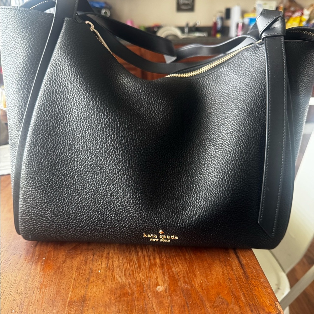 kate spade Black Pebbled Leather Tote with Gold Hardware